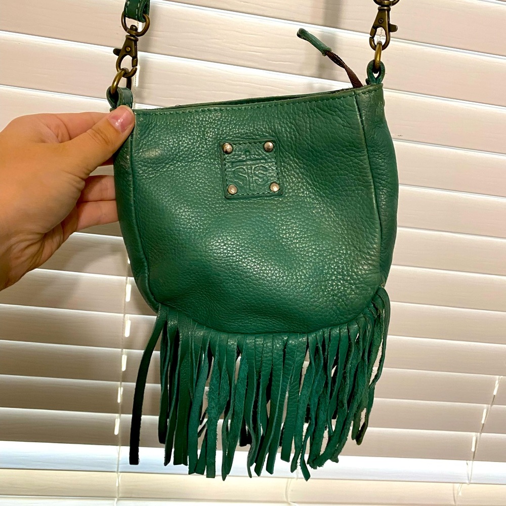 STS greenish crossbody with fringe